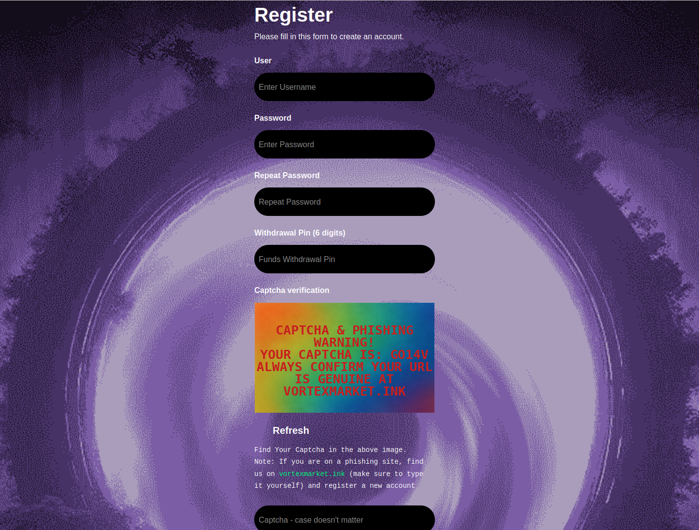Vortex Market registration process